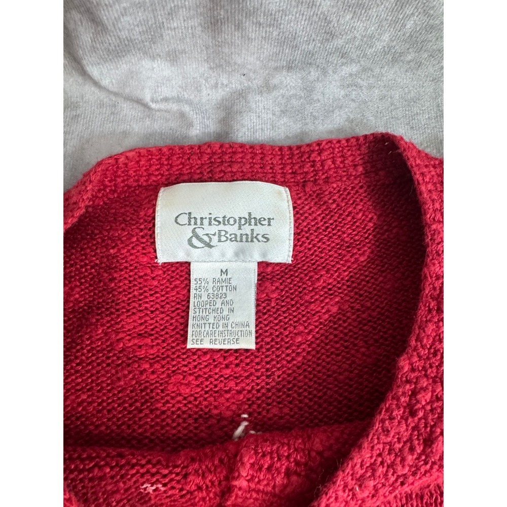 Vintage 1999 Christopher Banks Red White Star Knit Cardigan Sweater 4th July  M - Picture 2 of 6
